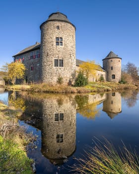 RATINGEN, GERMANY - FEBRUARY 14, 2023: Historic castle House to House, landmark of Ruhr metropolis Ratingen on February 14, 2023 in North Rhine Westphalia, Germany