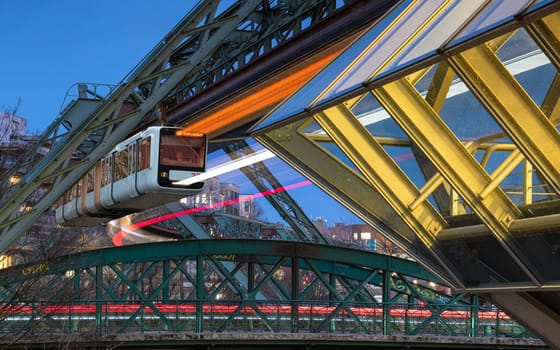 WUPPERTAL, GERMANY - FEBRUARY 15, 2023: Suspension railway of Wuppertal on February 15, 2023 in Bergisches Land, Germany