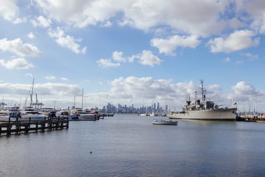 Williamstown harbour and waterfront near Gem Pier in Melbourne, Victoria, Australia