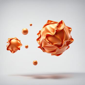 3D rendering of a minimalistic matte inflatable crumpled silicone ball or group of orange colored balls floating in the air on a transparent background . Abstraction isolated on transparent background