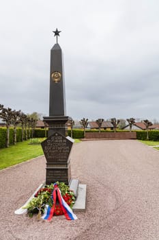 Memorial to Soviet soldiers who died during the liberation of the island of Bornholm during the Second World War. Allinge, Bornholm, Denmark- May 9, 2024