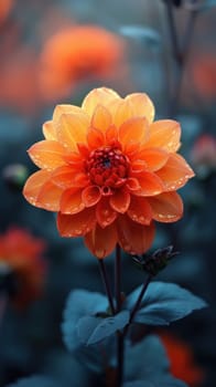 Orange flower with water droplets on dark background, beauty of nature and serenity captured in closeup shot