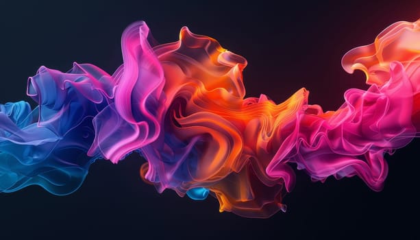 A colorful, flowing piece of fabric with a purple, orange, and blue hue by AI generated image.