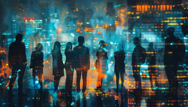 A group of people are standing in the rain by AI generated image.