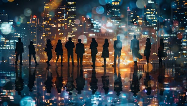 A group of people are standing in the rain by AI generated image.