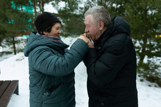 Cute mature couple has warm feelings for each other.