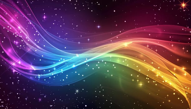 A colorful galaxy with a rainbow in the middle and stars scattered throughout. The colors of the rainbow are vibrant and the stars are twinkling, creating a sense of wonder and awe