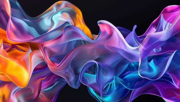 A colorful, flowing piece of fabric with a purple, orange, and blue hue by AI generated image.