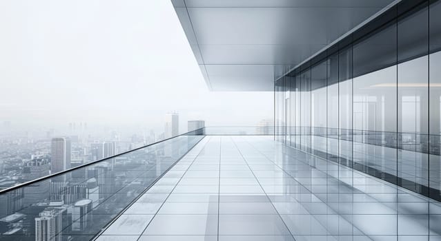 A glass-walled building with a city view in the background by AI generated image.