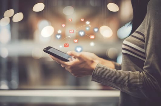 A woman is holding a cell phone with a screen displaying a social media app by AI generated image.