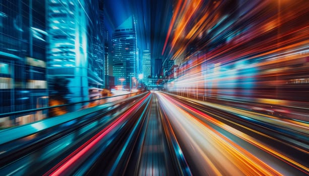 A city street with a lot of traffic and a bright blue sky. The sky is filled with lights from the city, creating a vibrant and energetic atmosphere