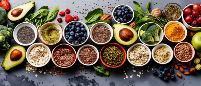 A variety of fruits and vegetables are displayed in bowls on a counter by AI generated image.