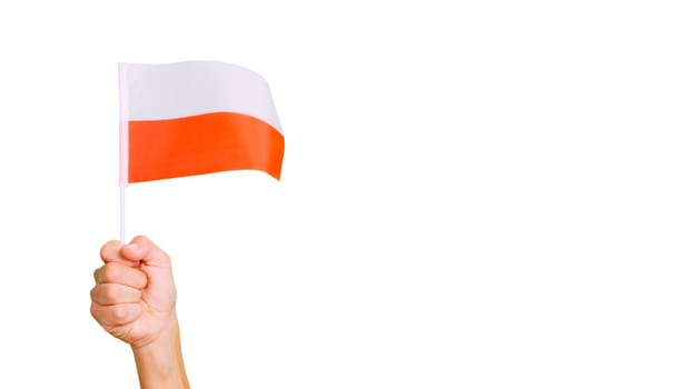 Photo of wind waving a polish pennant holding by a hand. Slow Motion video