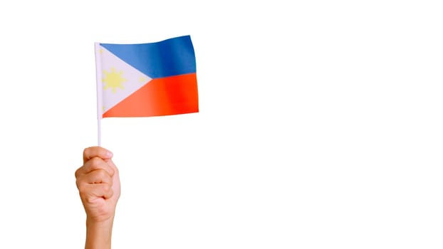 Photo of wind waving a philippine pennant holding by a hand. Slow Motion video