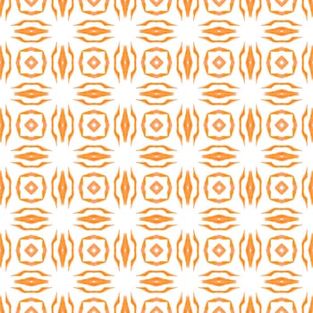 Watercolor summer ethnic border pattern. Orange uncommon boho chic summer design. Ethnic hand painted pattern. Textile ready enchanting print, swimwear fabric, wallpaper, wrapping.