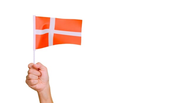 Photo of wind waving a danish pennant holding by a hand. Slow Motion video