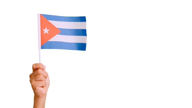 Photo of wind waving a cuban pennant holding by a hand. Slow Motion video