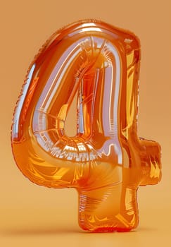 An electric blue bangle with an orange balloon in the shape of the number four on a yellow background, creating a fashionable and artistic gesture at the event