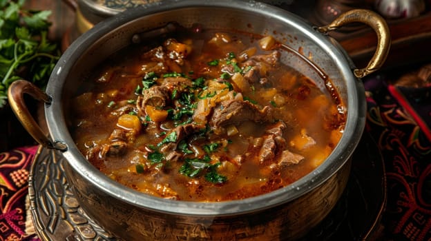 Armenian khash, a traditional winter soup made from beef or lamb feet, simmered in a large pot. This rich and nourishing dish is a cherished part of the cultural heritage of Armenia