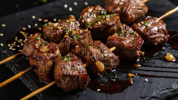 Peruvian anticuchos, skewers of grilled heart meat marinated in garlic and spices, representing the bold and flavorful culinary heritage of Peru