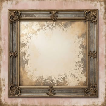 Vintage antique gold frame with wear and imperfections for photos and text . Colored background in Victorian style .