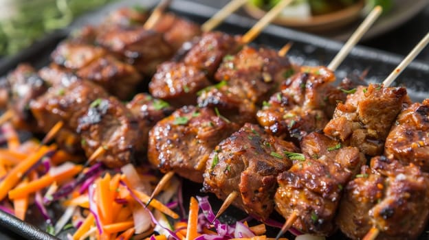 Authentic Haitian griot, marinated and fried pork cubes, served on a tray with a vibrant spicy slaw - a mouthwatering representation of the rich culinary heritage and flavors of the Caribbean