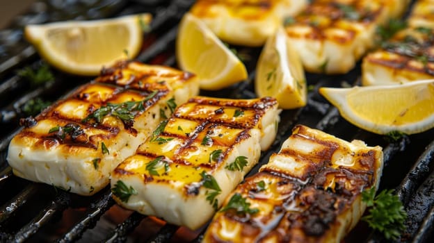 Authentic Cypriot halloumi cheese, grilled to perfection and served with fresh lemon wedges and a drizzle of fragrant olive oil - a mouthwatering representation of the rich culinary traditions