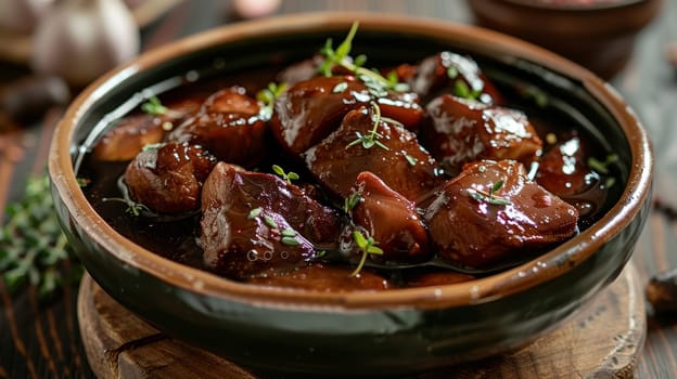 Authentic Filipino adobo, featuring chicken and pork simmered in a savory blend of soy sauce, vinegar, and garlic - a comforting, flavorful dish that captures the essence of Filipino cuisine