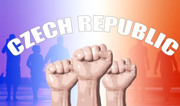 Czech Republic, fan support, fists raised, flag colors, Europe championship