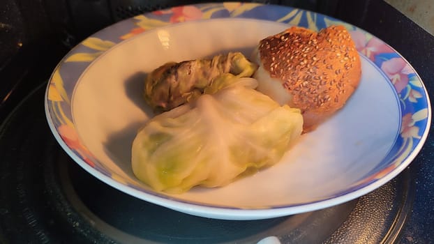 food vegetables, stuffed cabbage, schnitzel in a plate. High quality photo