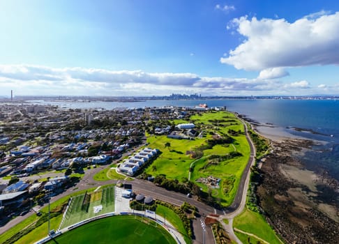 Aerial views across Williamstown on a clear winter's day in Melbourne, Victoria, Australia