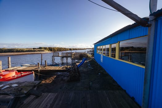 Kororoit Creek Historic Fishing Village at dusk in Jawbone Flora and Fauna Reserve in Williamstown, Melbourne, Victoria, Australia