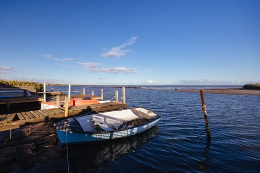 Kororoit Creek Historic Fishing Village at dusk in Jawbone Flora and Fauna Reserve in Williamstown, Melbourne, Victoria, Australia