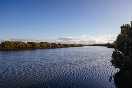 Kororoit Creek Historic Fishing Village at dusk in Jawbone Flora and Fauna Reserve in Williamstown, Melbourne, Victoria, Australia