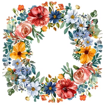 A beautiful wreath made of flowers and leaves painted on a white rectangle, creating a stunning pattern. A creative arts piece inspired by nature