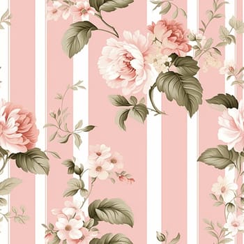 Seamless pattern, tileable striped pink floral country style print for wallpaper, wrapping paper with English countryside rose flowers for scrapbook, fabric and product design idea