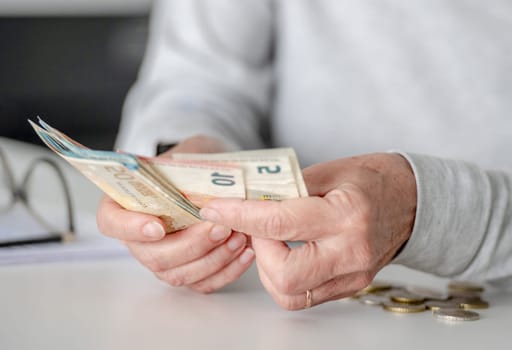 Elderly Woman'S Hands Count Money, Euros, In Close-Up View