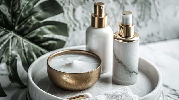 Skincare cosmetic product, spa and organic beauty cosmetics for bodycare, hair care, natural skin care routine