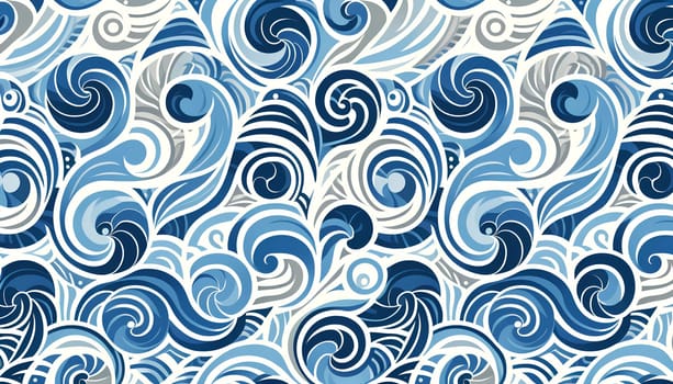 Horizontal pattern featuring blue and light blue spirals on a white background.