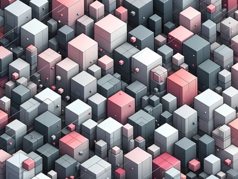 Horizontal background featuring cubes in various shades of gray and pink, with a chaotic arrangement.