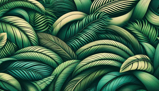 Horizontal green background featuring palm leaves.