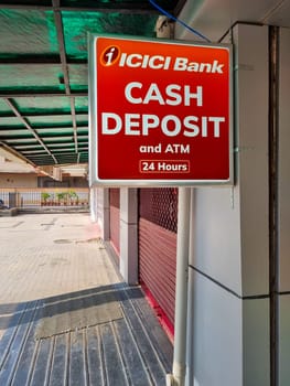 Jaipur, Rajasthan, India - 26th Nov 2023: Cash deposit machine of ICICI bank showing how technology has helped build this bank