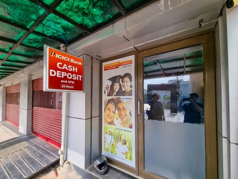 Jaipur, Rajasthan, India - 26th Nov 2023: Cash deposit machine of ICICI bank showing how technology has helped build this bank