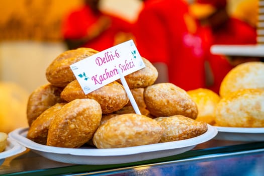 Plate filled with kachori a crunchy stuffed popular snack in north india especially in places like rajasthan Delhi UP