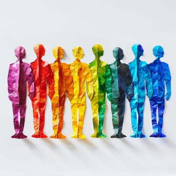 Group of people silhouettes together in rainbow colors on white background.equality and diversity concept.