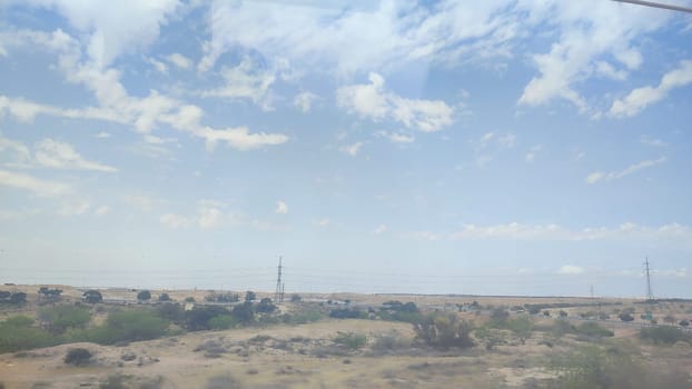 yellow desert and blue sky white clouds, landscape nature. High quality photo