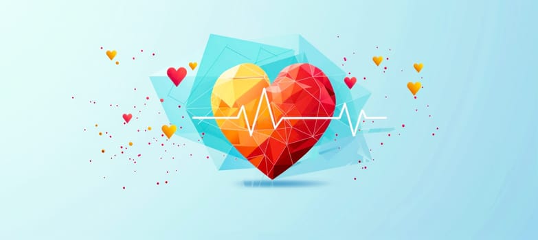 Low poly heart with heartbeat symbol, featuring Azure, Organism, Gesture, Art, and Electric blue elements