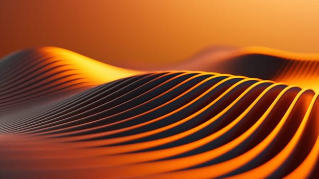 A close-up view of sleek wavy lines creating a sense of fluid motion against an orange gradient backdrop, reflecting a minimalist aesthetic - Generative AI