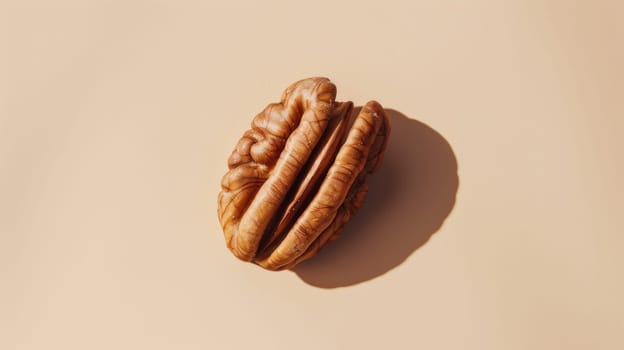 Pecan nut on beige background, studio shot.