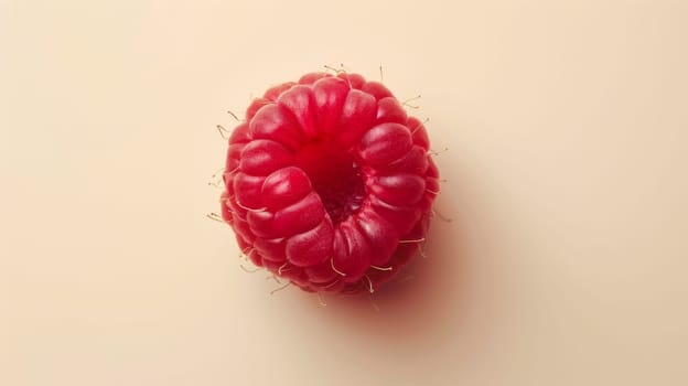 Close-up of a single raspberry on a pastel background, minimalistic food concept.